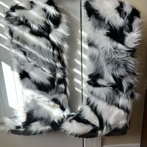 Faux Fur Black and White Boots